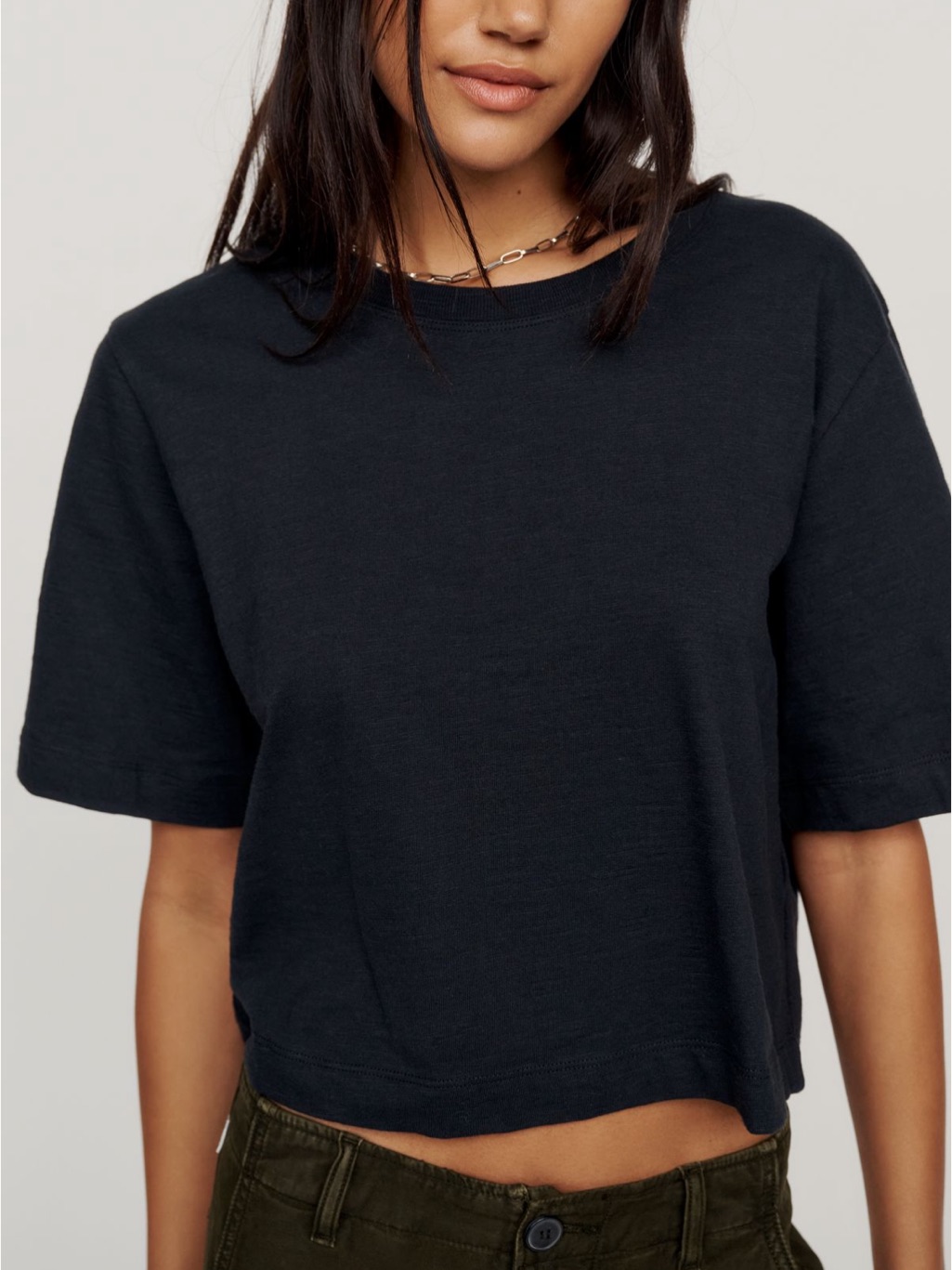 Maeve Black Boxy Short-Sleeve Crop Tee